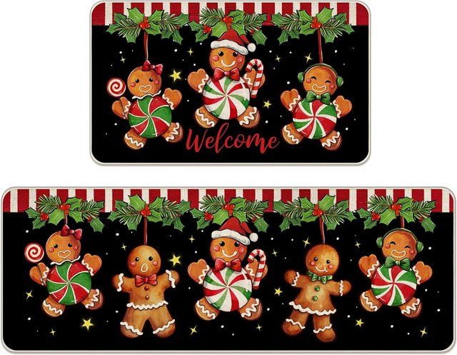 VIKAMA 2er Set Saugfähige Untersetzer mit Weihnachtsmann, Schneemann und Lebkuchenmann für die Küchen-Heimdekoration - Bild 1