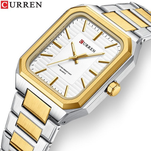 CURREN Armbanduhr, Quarz, Edelstahl, eckig, Weiß, Unisex - Bild 1