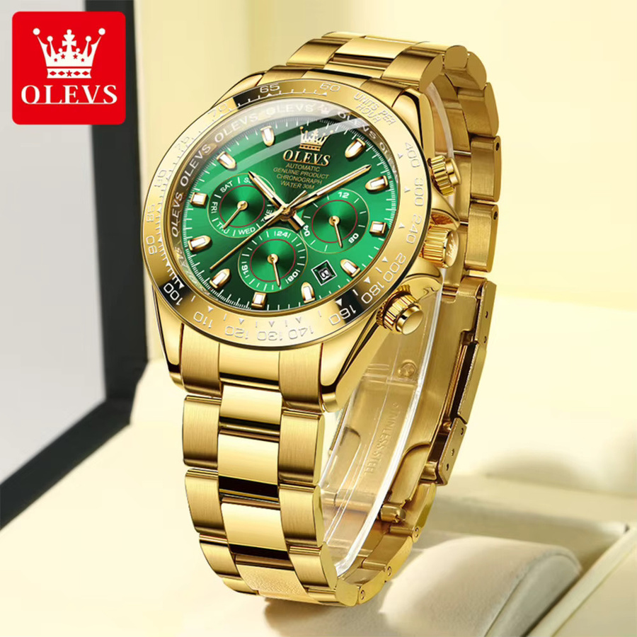 OLEVS Armbanduhr Automatik, Edelstahl, Bicolor, Grün, Herren - Bild 3