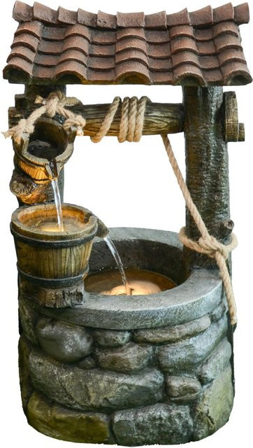 DELUKE Brunnen MILOS aus Kunststoff in Braungrau als Gartendeko und Teichdeko, B: 68 cm, T: 32 cm, H: 37 cm - Bild 1