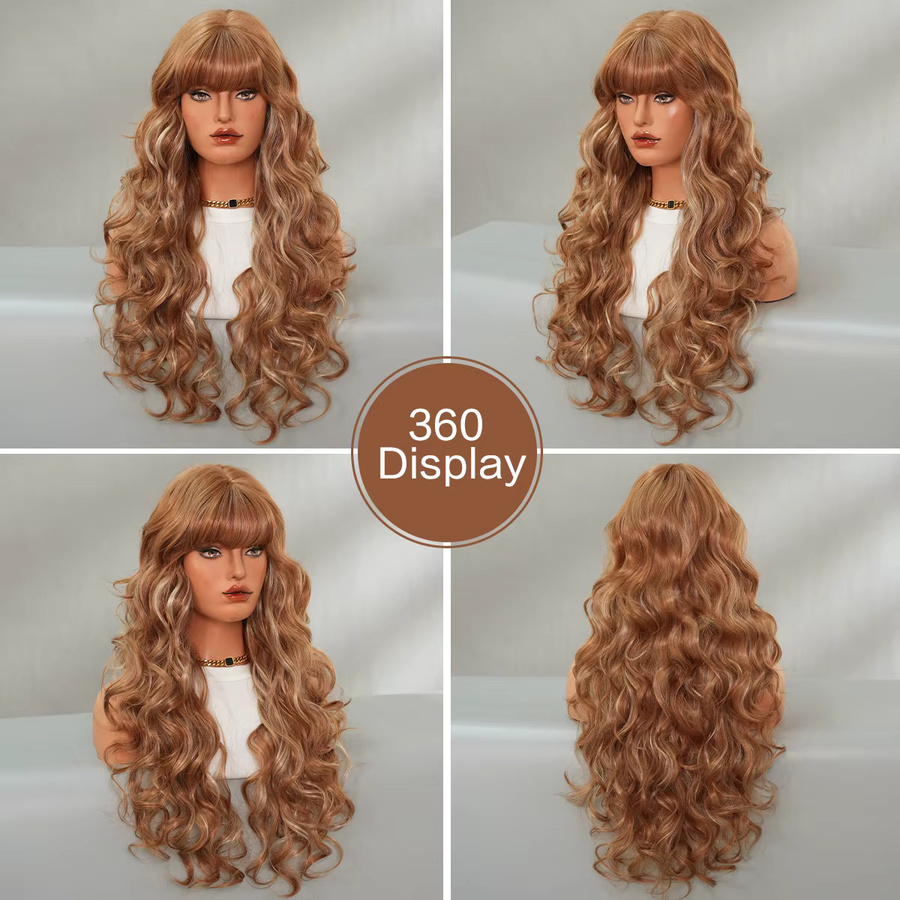 7JHH WIGS Perücke, rosa braun, gewellt mit Pony, 28 Zoll, Damen - Bild 2