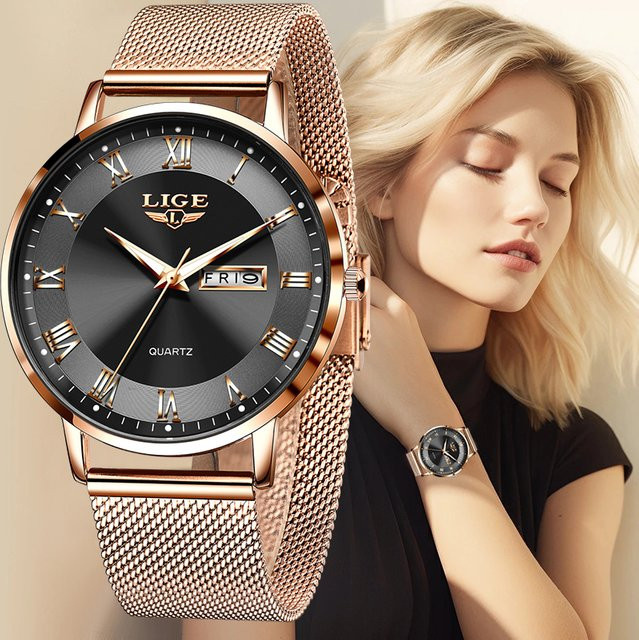 Lige Armbanduhr Edelstahl, Analoguhr, Schwarz, Damen - Bild 1