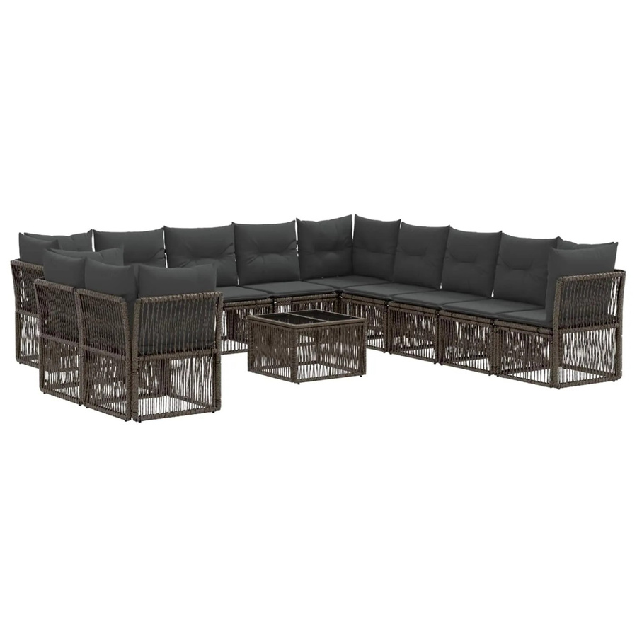 vidaXL Gartensofa-Set 12-tlg. in Grau aus Poly-Rattan mit Polstern und Couchtisch in U-Form - Bild 2