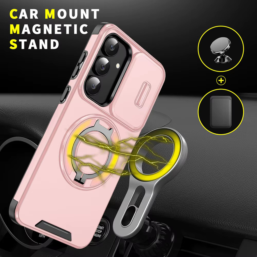 Magnetische Handyhülle mit Ringhalter und Schiebeobjektivschutz für Samsung Galaxy S26 S25 S24 S23 Ultra FE Plus 5G, stoßfeste Panzerhülle in Gelb oder Pink - Bild 3