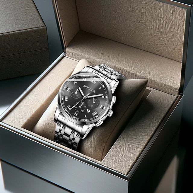 CAROTIF Armbanduhr Quarz, Edelstahl, Schwarz, Silber, Herren - Bild 1