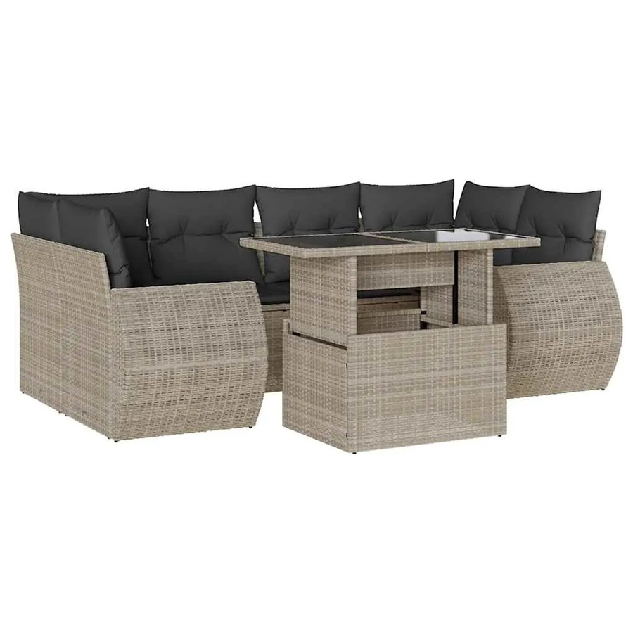 vidaXL 7-teilige Garten-Sofagarnitur in L-Form aus Poly-Rattan in Hellgrau mit wetterfesten Kissen - Bild 2
