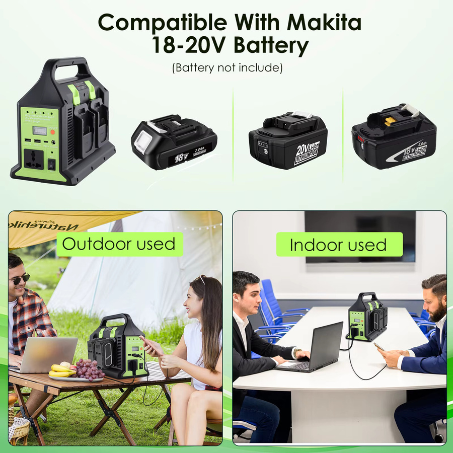 Makita 350 W Wechselrichter Akku-Adapter für 18 V Akkus, DC 18 V auf AC 220–230 V mit 4 Anschlüssen und LED-Licht, Schwarz - Bild 4