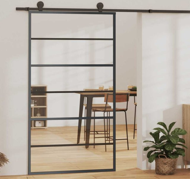 vidaXL Schiebetür aus ESG-Glas und Aluminium in Schwarz und Transparent, B: 102 cm, H: 205 cm - Bild 2