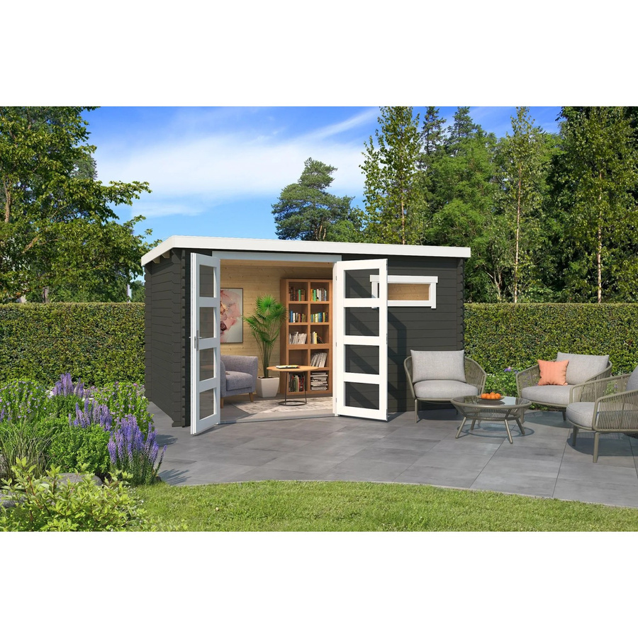Lasita Gartenhaus Augusta Flachdach in Grüngrau, B/H/T: 400 x 216,6 x 254,9 cm - Bild 2