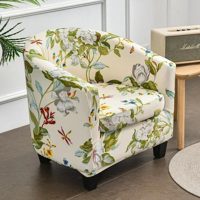 Blumendruck Sesselbezug aus Spandex mit Sitzkissenbezügen in Multicolour für Clubsofas und Ohrensessel - Bild 1
