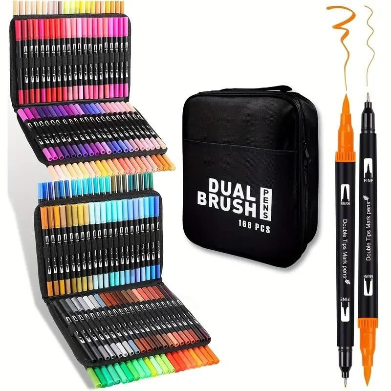 Uniklo Aquarell-Pinselmarker mit Doppelspitze, 120 Farben in Schwarz und Multicolour - Bild 8