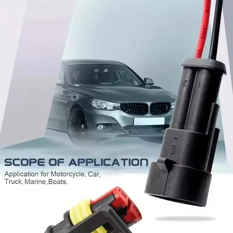 2-poliger wasserdichter Steckverbinder Set mit männlichen und weiblichen Kontakten für 16 AWG-Draht in Schwarz - Bild 4