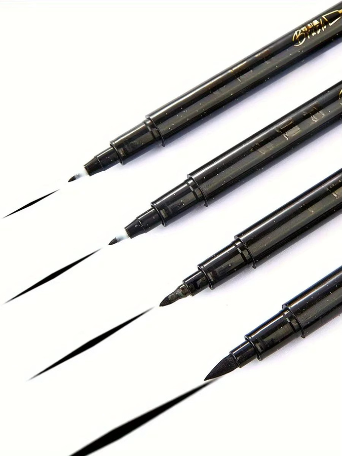 4-teiliges Kalligraphie-Stift-Set mit feiner und Pinselspitze, nachfüllbare schwarze Tinte, schlanker ovaler Kunststoffkörper in Matt-Optik - Bild 6