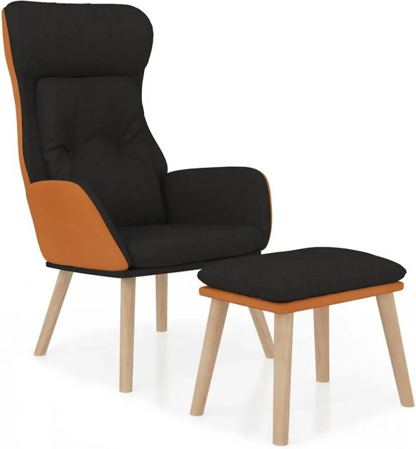vidaXL Relaxsessel mit Hocker in Schwarz aus Kunstleder und Stoff mit Metallgestell - Bild 1