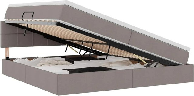 vidaXL Stauraumbett mit Matratze in Taupe, modernes Polsterbett mit Lift-up-Funktion und Lattenrost, B/T/H: 200 x 200 x 203 cm - Bild 1
