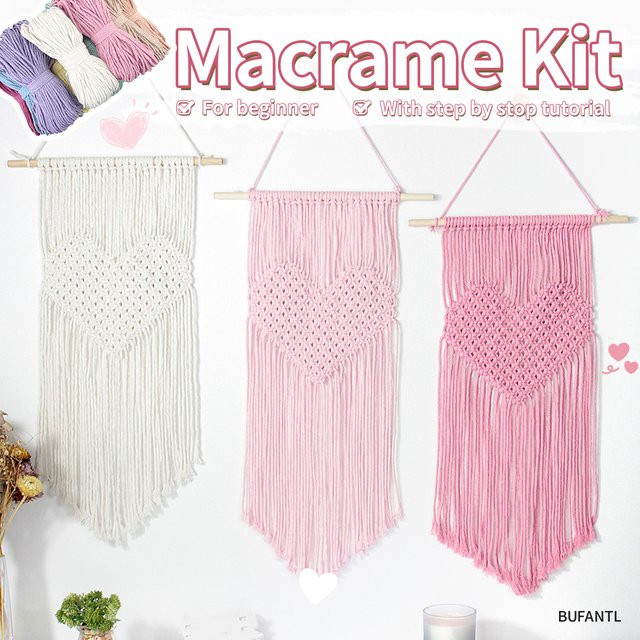 DIY Makramee Wandbehang Herz in Rot als Handgefertigtes Strick-Set für Anfänger im Boho-Stil - Bild 1