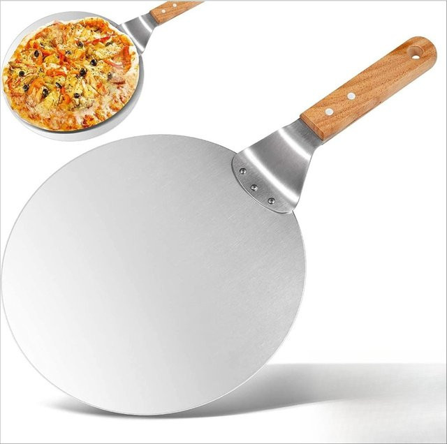 FEB.WIND Pizzaschale und Pizzaheber Set aus Edelstahl und Holz, rund, Durchmesser: 30,48 cm, Farbe: Silber/Braun - Bild 1