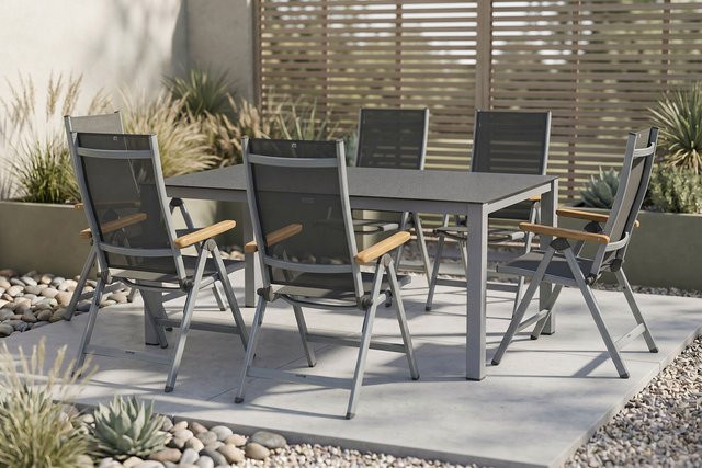Kettler Granada Garten-Essgruppe in Silber und Anthrazit mit 6 Klappstühlen, Tisch B: 160 cm, T: 95 cm - Bild 1