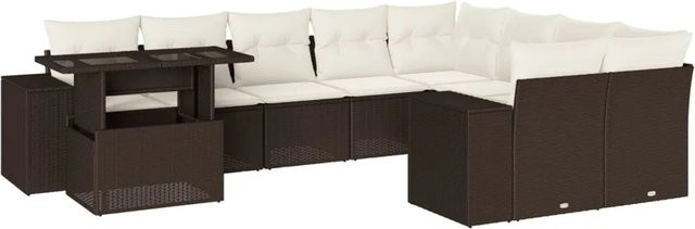 vidaXL 10-teilige Garten-Sofagarnitur in L-Form aus braunem Poly-Rattan mit cremeweißen Kissen und pulverbeschichtetem Stahlgestell - Bild 1