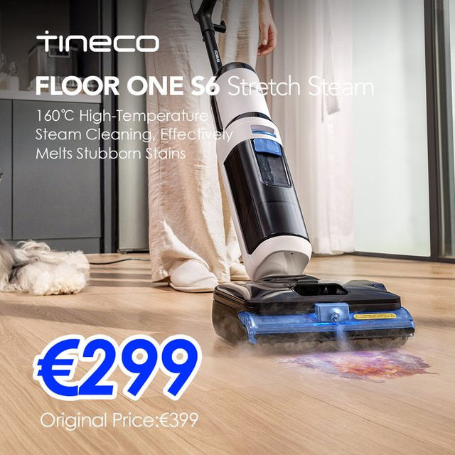 Tineco FLOOR ONE S6 Stretch Steam Dampfsaugreiniger in Weiß mit Anti-Klit-Design und Heißlufttrocknung - Bild 1