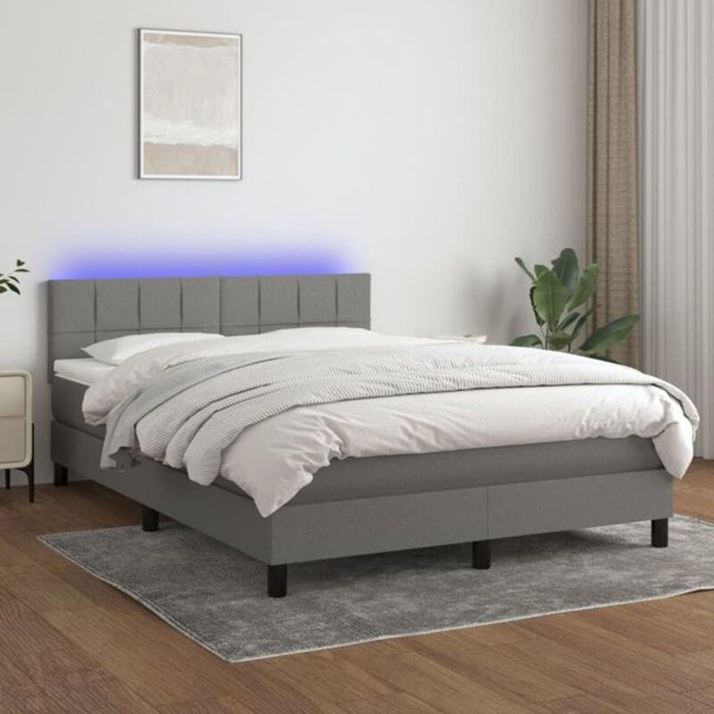 vidaxl Boxspringbett mit Matratze und LED in Grau Anthrazit aus Stoff, B/T/H: 140 x 190 x 78 cm - Bild 1