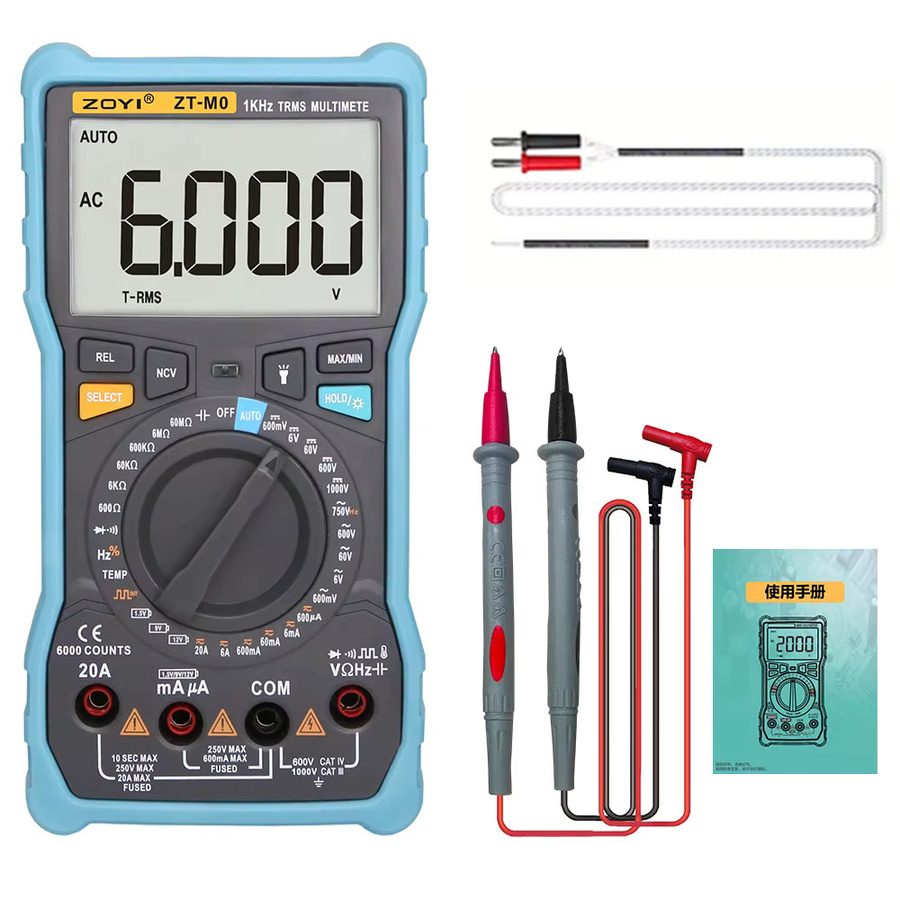 ZOYI ZT-M0 Digitalmultimeter mit 6000 Counts, Smart Manual LCD Display, Spannung, Kapazität und Rechteckwellenausgang, Blau - Bild 5
