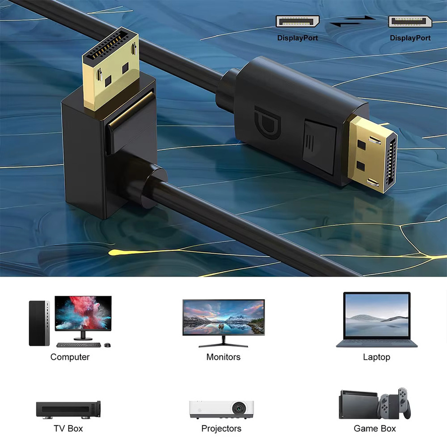 MOSHOU DisplayPort 1.4 Adapterkabel in Schwarz, 90-Grad-Winkel nach oben abgewinkelt, unterstützt 8K/60 Hz und 4K/144 Hz für Gaming-Monitore - Bild 3