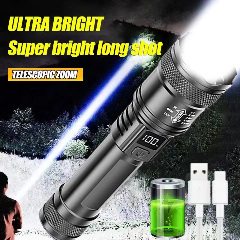 ZHIYU Taktische LED-Taschenlampe mit USB-Aufladung und Zoom-Funktion in Schwarz - Bild 2