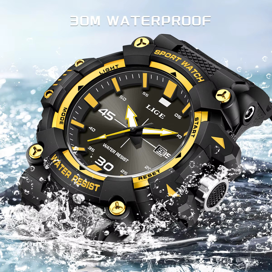 LIGE Armbanduhr Quarz, Edelstahl, Kautschuk, Schwarz, Herren - Bild 5