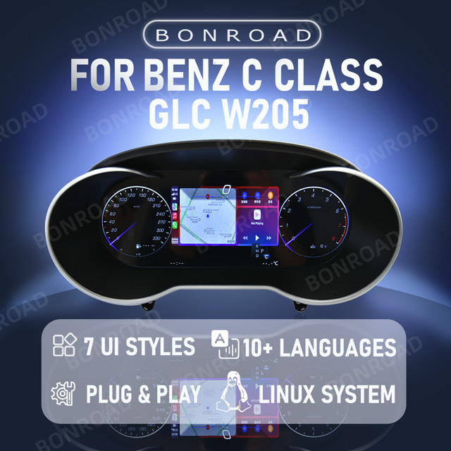 BONROAD 12,3 Zoll LCD Digitales Armaturenbrett mit kabellosem CarPlay und Android Auto für Mercedes Benz C-Klasse GLC W205 in Schwarz - Bild 1