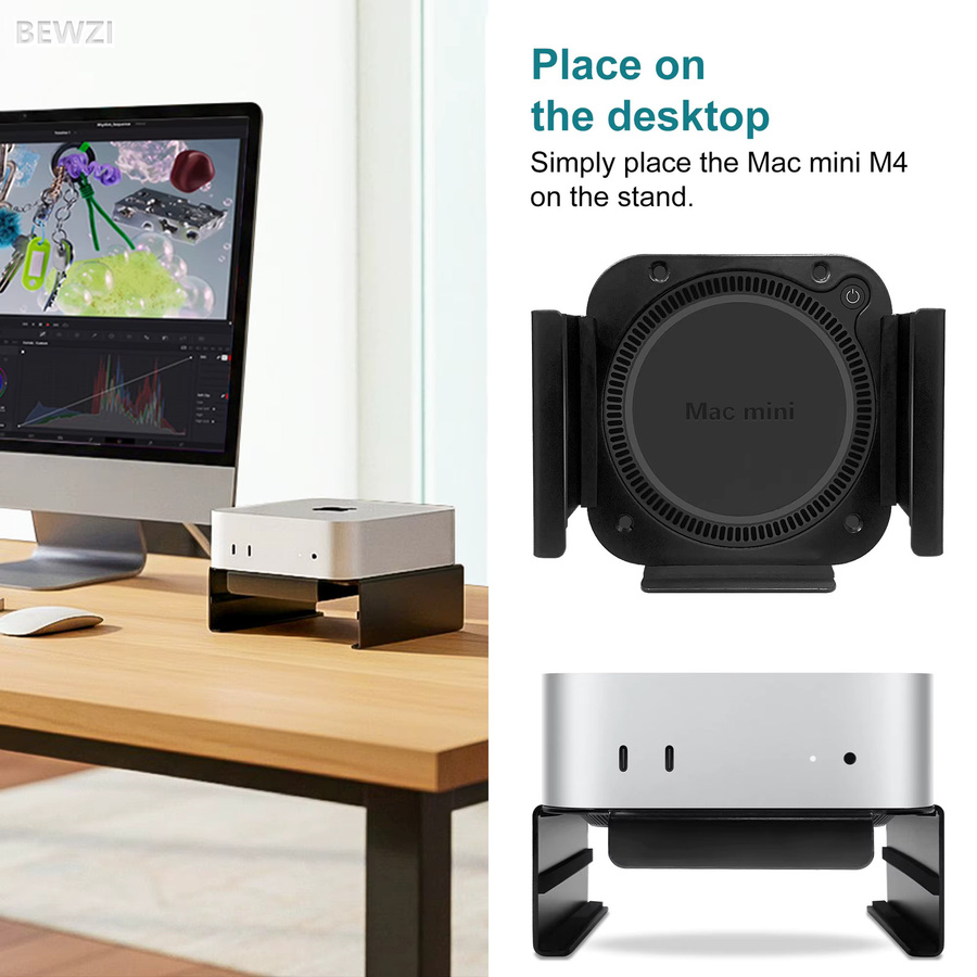 Apple Mac Mini M4 und M4 Pro Ständer in Schwarz für Wandmontage und Desktop-Nutzung zur verbesserten Kühlung - Bild 5