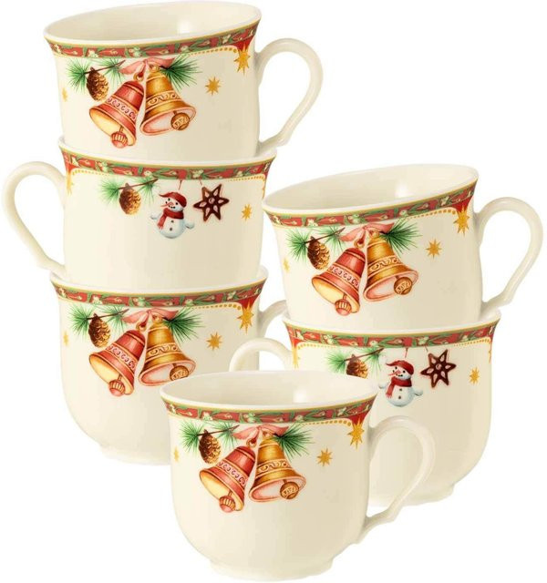 Seltmann Weiden Kaffeetassen Marieluise Weihnachtsnostalgie aus Porzellan, 6er Set, Beige/Weiß, 230 ml pro Tasse - Bild 1