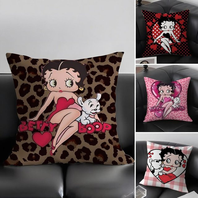 B-Betty Boop Modischer Kissenbezug in Schwarz mit grafischem Design, quadratisch, Breite: 30 cm, Höhe: 30 cm - Bild 1