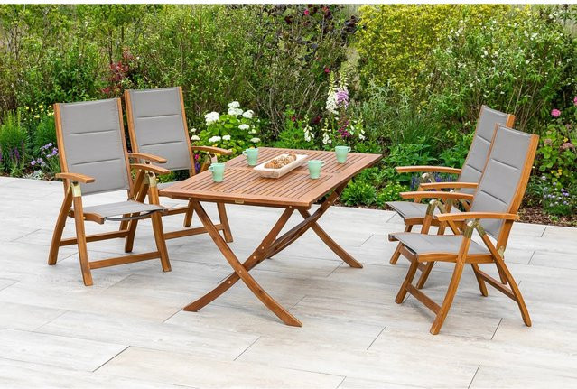 Merxx Acapulco 5-tlg. Gartenmöbel Set aus Akazienholz in Grau mit Klapptisch B: 160 cm, T: 90 cm, H: 75 cm - Bild 1