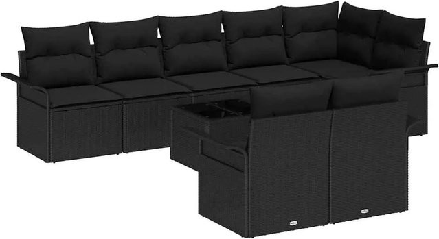 vidaXL 9-teiliges Garten-Sofa-Set aus Poly Rattan mit Kissen in Beige und Schwarz - Bild 1