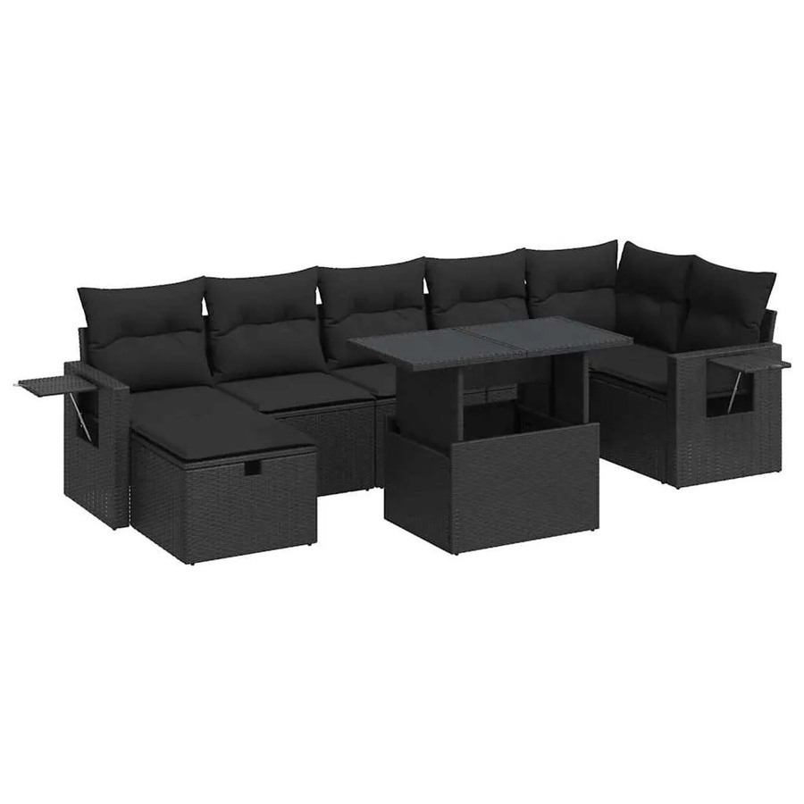 vidaXL 8-teilige Garten-Sofagarnitur aus Poly-Rattan mit Kissen in Schwarz - Bild 2