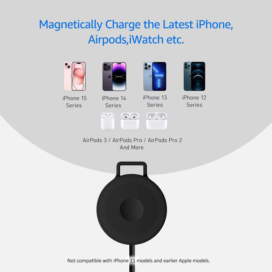 ILEPO 3-in-1-Ladestation als kabelloses Reise-Mini-Ladegerät mit Schlüsselanhänger für iPhone 12–16-Serie, AirPods und iWatch in Schwarz oder Weiß - Bild 3