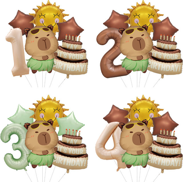 Potdemiel Capybara Cartoon Ballongirlande Set in Braun zur Hintergrund-Dekoration für Geburtstage - Bild 1
