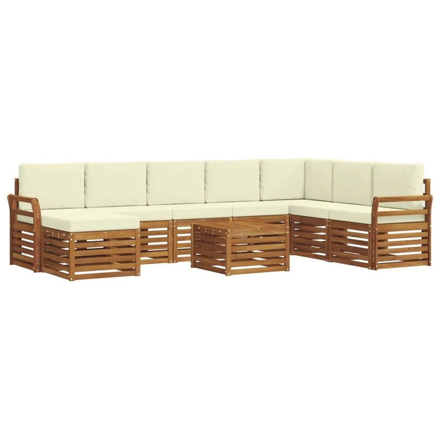 vidaXL Sofagarnitur 9-teilig aus Massivholz Akazie in Natur und Creme mit Polsterung und L-Form - Bild 2