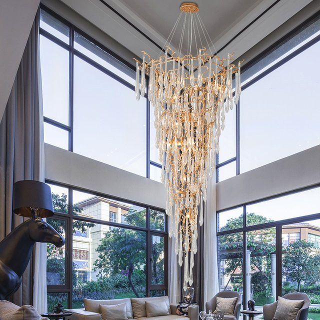 Phube Moderne Kristall-Kronleuchter in Gold und Messing mit Baumzweig-Design für Foyer und Treppenhaus, Höhe: 120 cm, Breite: 60 cm, Tiefe: 60 cm - Bild 1