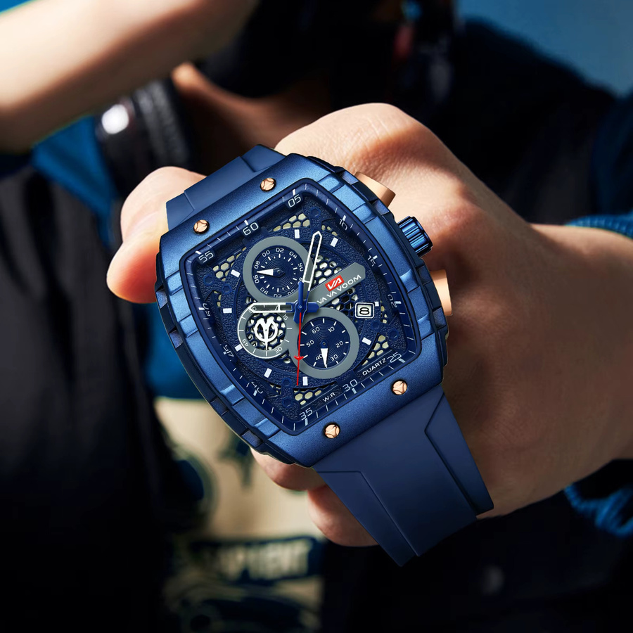 VA VA VOOM Chronograph, Herren, Quarz, Edelstahl, Blau, Silikon, Eckig - Bild 3