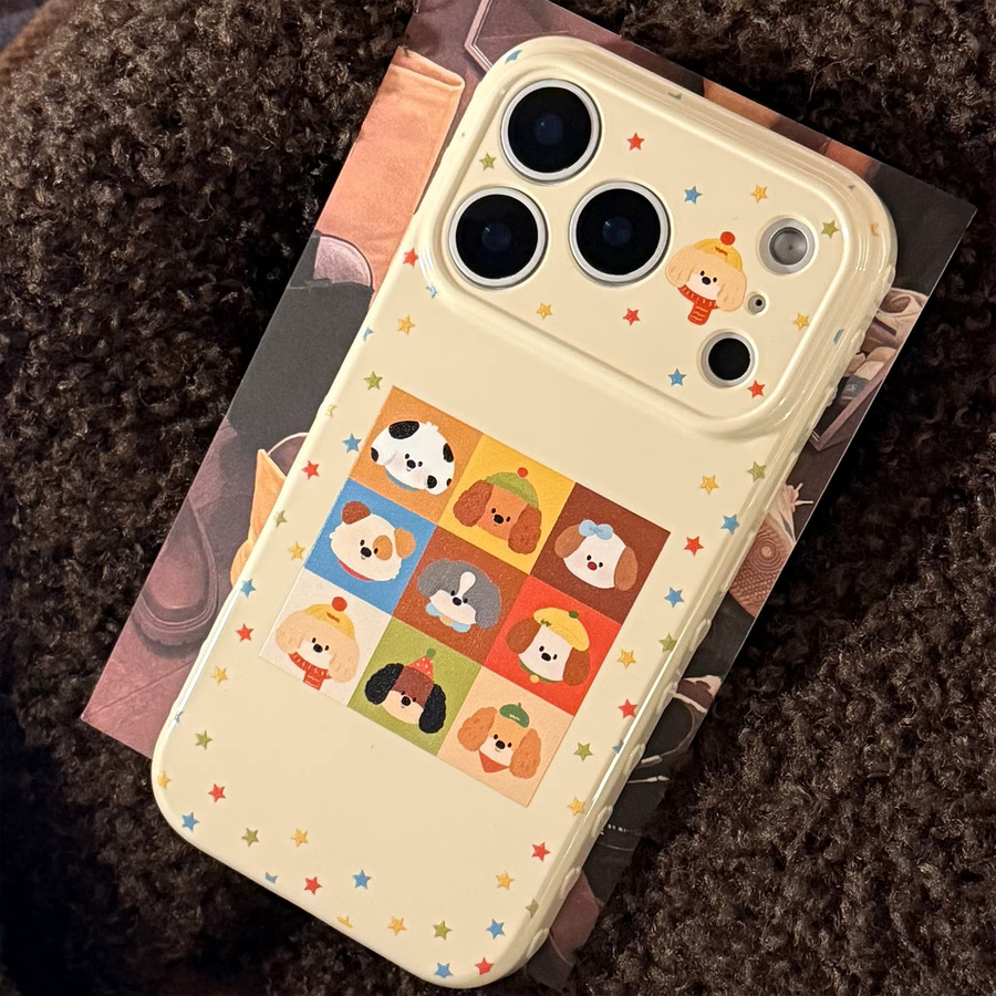MUQGEW Handyhülle mit Koreanischem Cartoon-Welpe und bunten Sternen im Graffiti-Design, stoßfeste Schutzhülle für iPhone 12 bis iPhone 17 Pro Max, Mehrfarbig - Bild 3