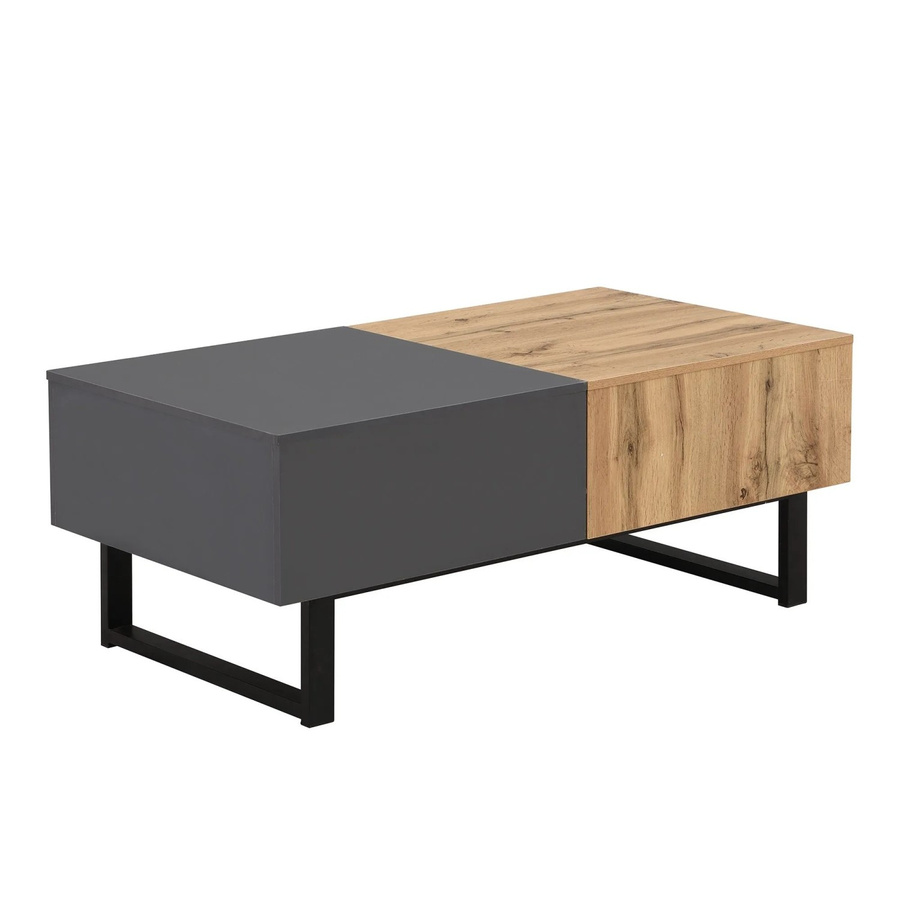 okwish Couchtisch modern mit versteckter Aufbewahrung in Natur, B/T/H: 155 x 55 x 40 cm - Bild 2