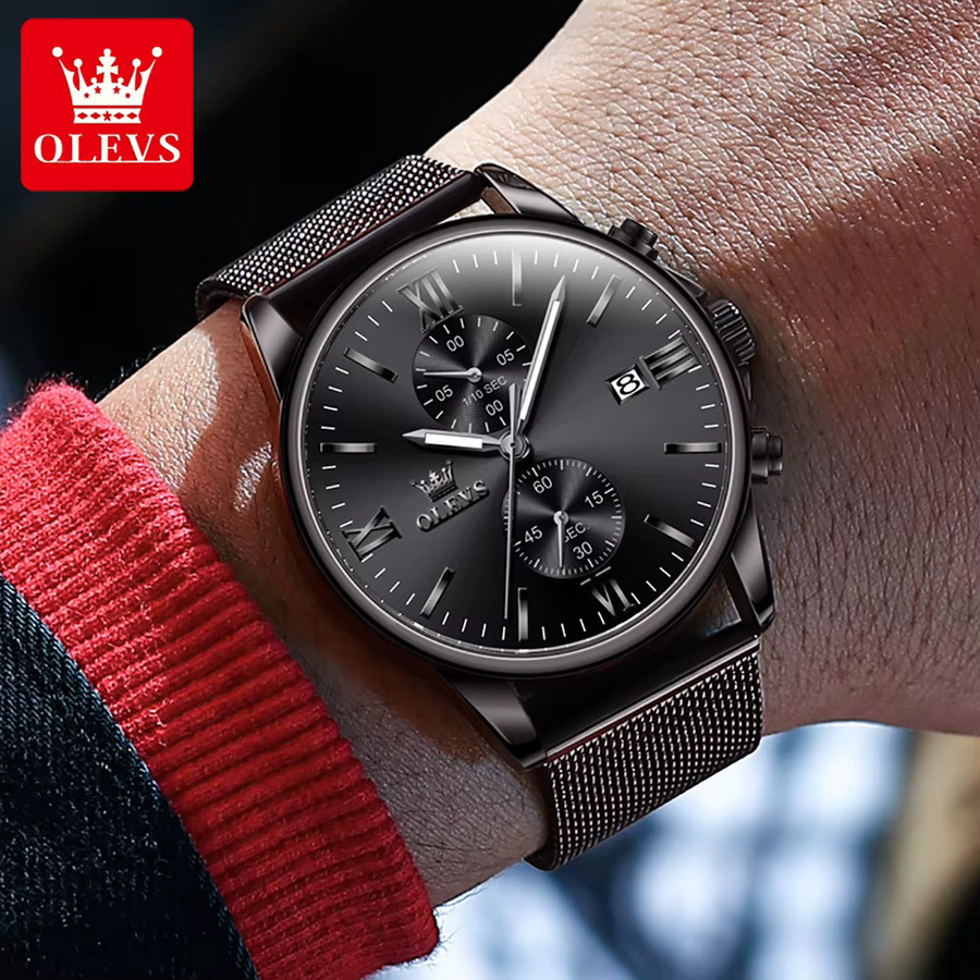 OLEVS Armbanduhr Quarz, Edelstahl, Schwarz, Herren - Bild 4