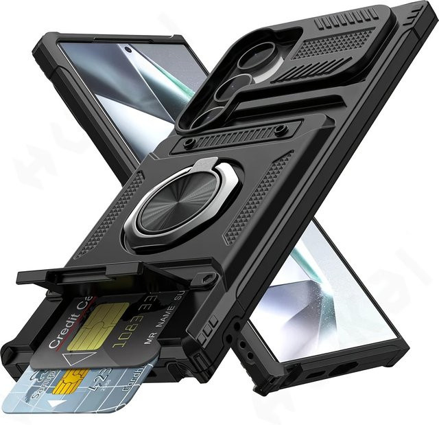 Magnetische Wallet Hülle für Samsung Galaxy S26 S25 S24 S23 Ultra Plus FE A56 A55 A36 A26 A35 A17 A16 A15 A14 mit Ring Ständer in Rot und Schwarz - Bild 1
