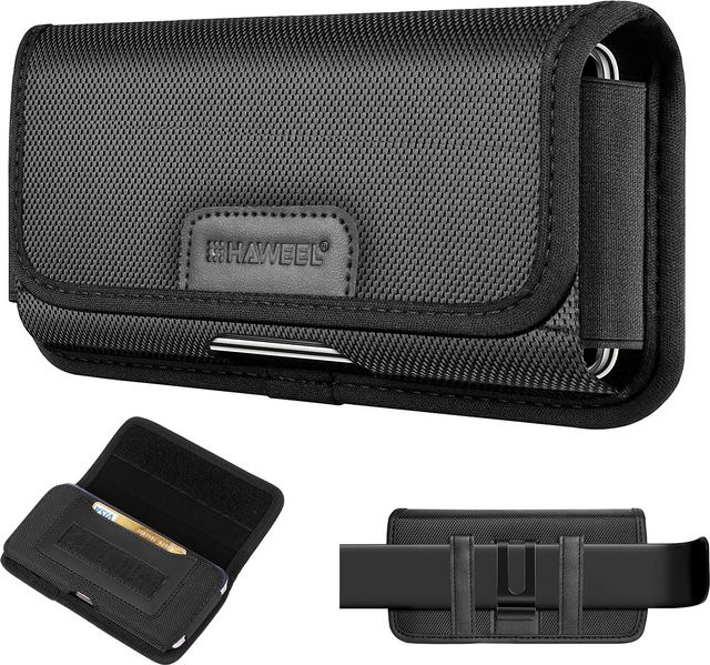 HAWEEL Handy-Hüfttasche in Schwarz, Nylon-Handy-Holster-Hülle mit Gürtelclip für Smartphones von 4,7 bis 6,8 Zoll, passend für iPhone und Samsung - Bild 1