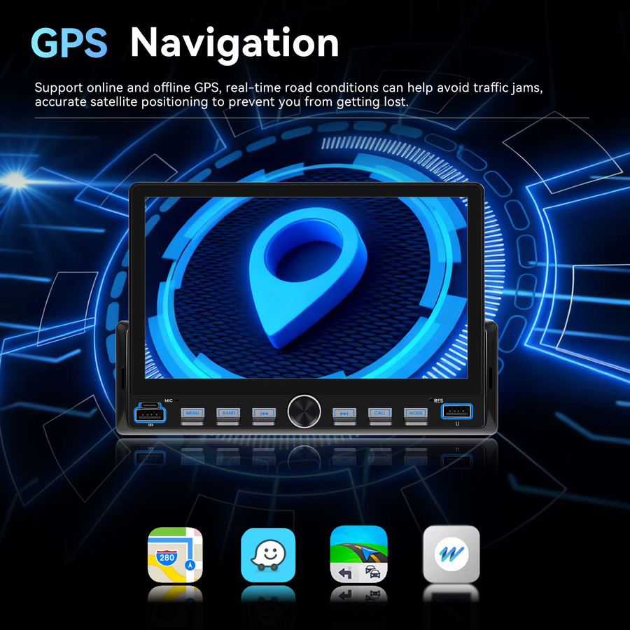 Podofo 7 Zoll Wireless Carplay Android Auto Autoradio mit 6 GB RAM und 128 GB Speicher, GPS-Navigation, Bluetooth und FM/RDS, 2-DIN Head Unit in Schwarz - Bild 2