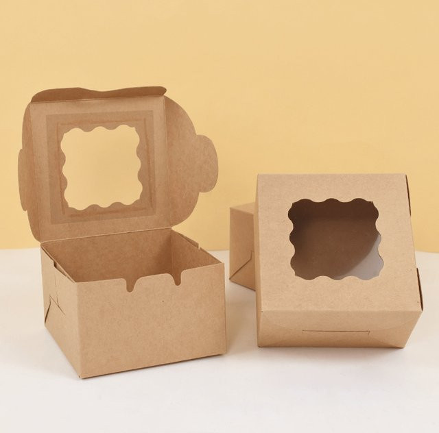 5 Stück quadratische Geschenkboxen von ZQCXLD aus braunem Kraftpapier mit transparentem Fenster für Hochzeit, Geburtstag und Party - Bild 1