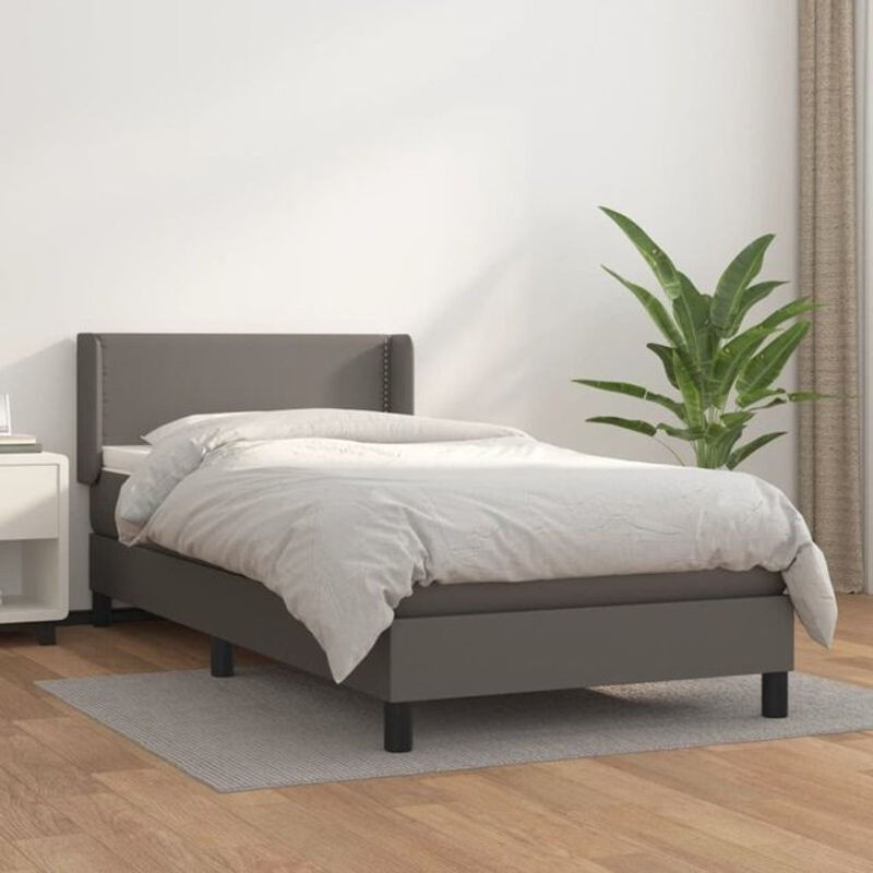 vidaxl Boxspringbett mit Matratze in Grau aus Kunstleder mit Massivholz B/T/H: 80 x 200 cm - Bild 1