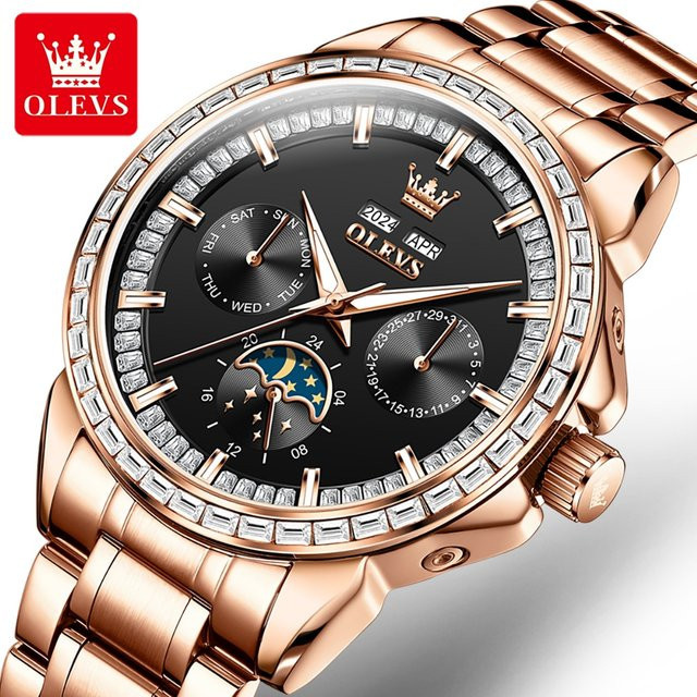 OLEVS Armbanduhr Automatik, Edelstahl, Diamant, Mondphase, Herren - Bild 1